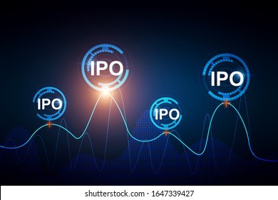 Initial public offering icon on dark background. IPO share investment concept. 3d rendering