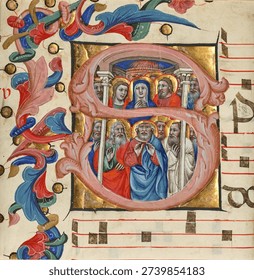 Initial S: Pentecost by Niccolo di Giacomo da Bologna