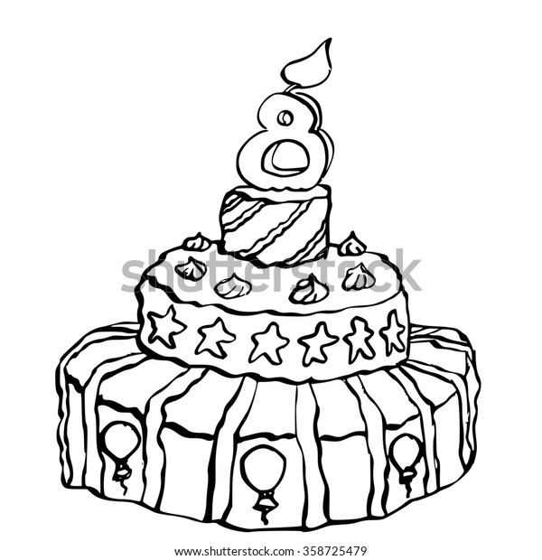 Ink Drawing Birthday Candle On Top Stock Illustration 358725479