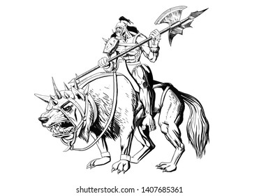 Ink Drawing Mounted Orc Warrior Stock Illustration 1407685361 ...