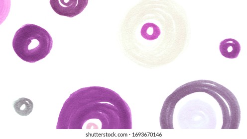 Ink Drawn Round Texture. Violet Watercolor Radial Elements. Aquarelle Children Painting. Graphic Art Print. Round Template. Watercolour Circles Wallpaper. Green Hand Drawn Round Textile.
