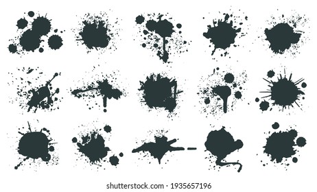 Ink drops. Paint splash, grunge liquid drop splashes, abstract artistic ink splatter. Black ink splashes  illustration set
