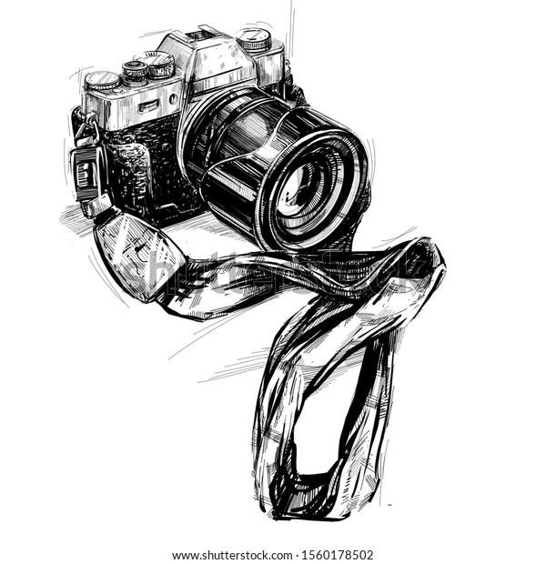 Ink Hand Draw Retro Photo Camera Stock Illustration 1560178502 ...