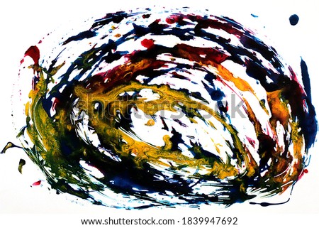  Ink, paint, abstract. Closeup black,red,yellow abstract hand draw  painting background. Highly-textured oil paint.