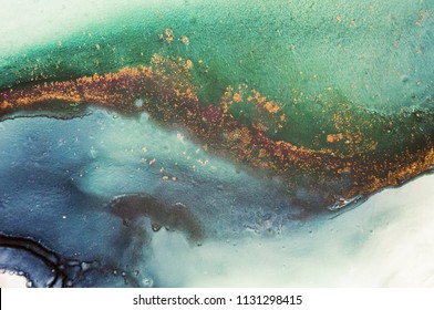 Ink, paint, abstract. Closeup of the painting. Colorful abstract painting background. Highly-textured oil paint. High quality details. Brown, gray, white, sky blue, sky blue, green, ultramarine.