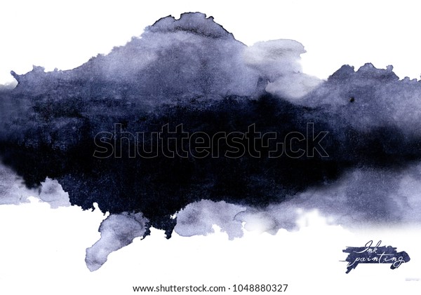 Ink painting. Ink stains, isolated on white background. Paint wash. 