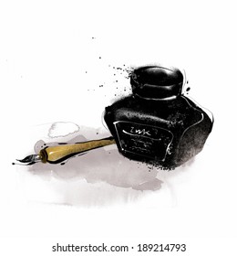 Ink Pot And Ink Pen