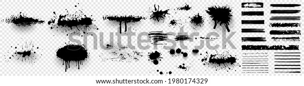 Ink\
splashes. Black inked splatter dirt stain splattered spray splash\
with drops blots isolated. Ink splashes stencil. High quality\
manually traced. Drops blots isolated. \
illustration