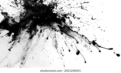 Ink Splatter and Oil Stain Abstract: Captivating Dark Watercolor Explosion on White Canvas - Ideal for Shutterstock and Creative Design Projects - Powered by Shutterstock