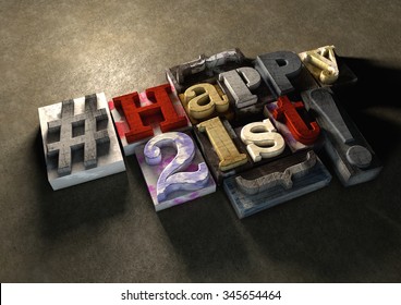 Ink splattered printing wood blocks with grungy Happy 21st birthday typography. Social media hashtag gives a modern edgy graphic design feel. Trendy happy birthday title, for use on a birthday card. - Powered by Shutterstock