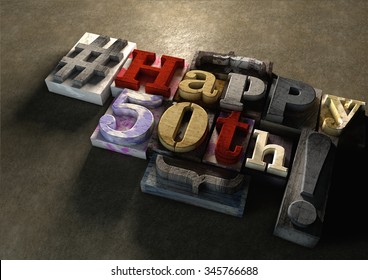 Ink splattered printing wood blocks with grungy Happy 50th birthday typography. Social media hashtag gives a modern edgy graphic design feel. Trendy happy birthday title, for use on birthday card. - Powered by Shutterstock