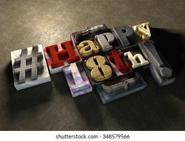 Ink splattered printing wood blocks with grungy Happy 18th birthday typography. Social media hashtag gives a modern edgy graphic design feel. Trendy happy birthday title, for use on birthday card. - Powered by Shutterstock