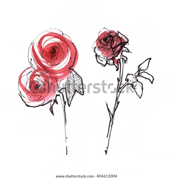 Ink Watercolor Flower Line Art Background Stock Illustration 404613004