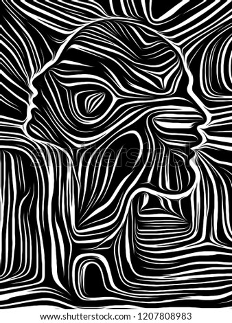 Inner Geometry series. Composition of  Human Face rendered in traditional woodcut style for projects on human soul, internal drama, art, poetry and spirituality