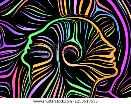 Inner Geometry series. Composition of Human Face rendered in traditional woodcut style with metaphorical relationship to human soul, internal drama, art, poetry and spirituality