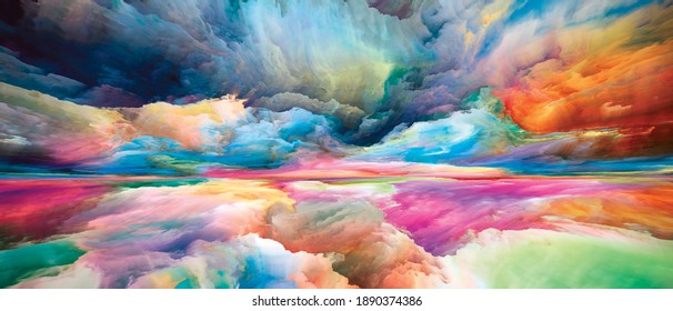 Innenland. Die Serie "Niemals Welt" sehen. Anordnung von Farben, Texturen und Farbverlauf-Wolken zum Thema Innenleben, Drama, Poesie, Kunst und Design