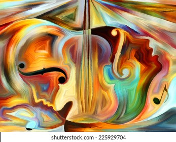 Inner Melody Series. Background Design Of Colorful Human And Musical Shapes On The Subject Of Spirituality Of Music And Performing Arts