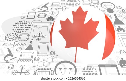 Innovation and technology concept. Template for presentation. Circle frame with thin line icons. Flag of the Canada. 3D rendering.