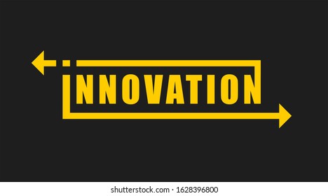 Innovation Word Collage Typography Illustration With Arrows Over Black Background. Panorama