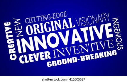 Innovative Creative Cutting Edge Improved New Product Word Collage