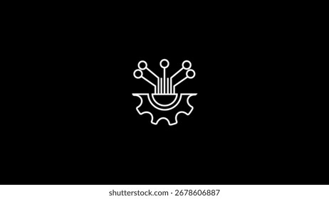 Innovative digital technology concept logo featuring gears and circuit board elements representing technological advancements and engineering prowess.