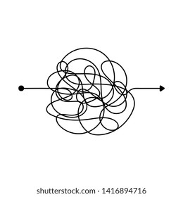 Insane Messy Line. Complicated Clew Way. Tangled Scribble Path. Chaotic Difficult Process Way Illustration