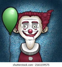 Insane Red Hair Clown Cartoon Illustration