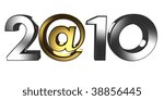 The inscription 2010, where instead of zero used the at sign. Characters from white metal, the at sign yellow metal.