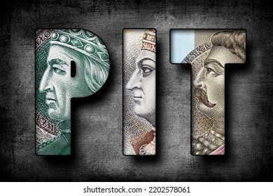 Inscription PIT (Personal Income Tax) Text Made Of Polish Banknotes 