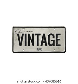 Inscription vintage on old plate. Vintage image. License plate