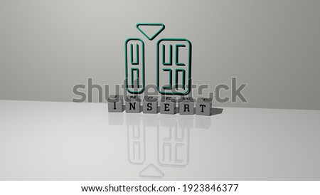 insert text of cubic dice letters on the floor and 3D icon on the wall, 3D illustration