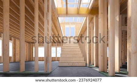 Inside assembling a frame house. 3d illustration