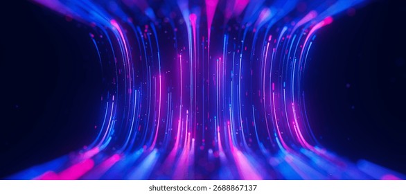 Inside Bigdata light speed data flow U-turn. Abstract digital data stream of quantum computing. Cyberspace of qubit trails. Modern tech information transmission. 3D Illustration