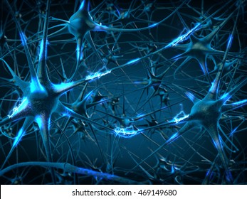Inside the brain. Concept of neurons and nervous system.3D rendering.