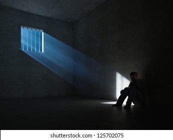 Inside of a dark prison cell