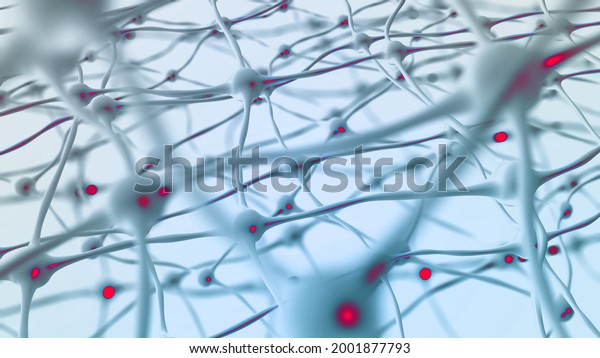 Inside, data processing. Brain under microscope 3D\
illustration. Neural connections, neural network, electrical\
impulses in\
brain