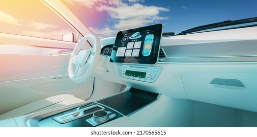 Inside Electric Car 3d Render And Illustration.