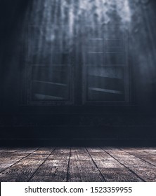 Inside Of A Haunted House Scene With Wooden Floors And Old Window,3d Illustration