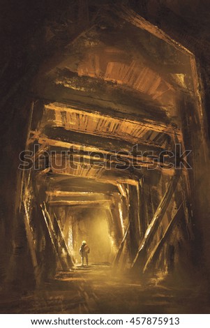 inside of the mine shaft,illustration,digital painting