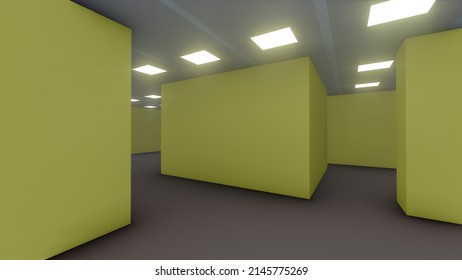 Inside Office Room Called Backroom Liminal Space, Three Dimensional Render Illustration