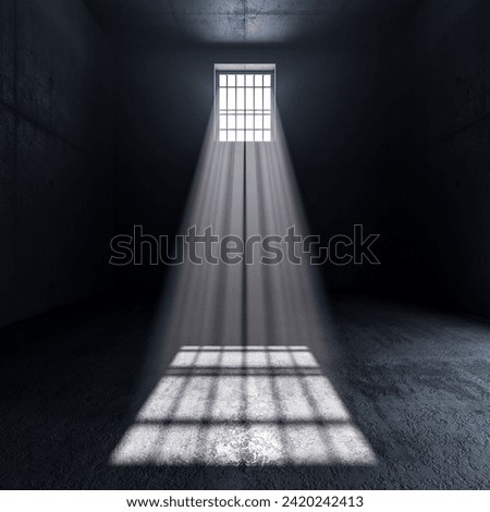 inside a prison, light coming from a window with bars. 3d render