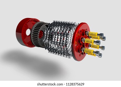 Inside The Slipper Clutch System On Neutral Background, 3D Rendering