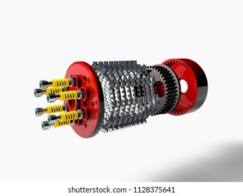 Inside The Slipper Clutch System On Neutral Background, 3D Rendering