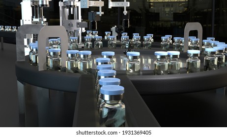 Inspection and control of vaccines on the production line in a company from the pharmacological .3D illustration