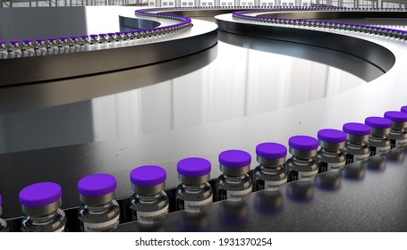 Inspection and control of vaccines on the production line at .3D illustration