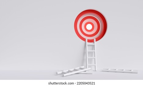 Inspiration Concept And The Determination Of Planning To Achieve Goals. White Ladder And Aim High To The Target. 3D Rendering Illustration