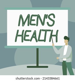 Inspiration showing sign Men s is Health. Business showcase State of complete physical and mental wellbeing of men Teacher In Jacket Drawing Standing Pointing Stick At Whiteboard.