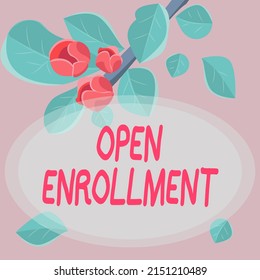 Inspiration Showing Sign Open Enrollment. Business Overview The Yearly Period When Showing Can Enroll An Insurance Frame Decorated With Colorful Flowers And Foliage Arranged Harmoniously.