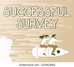 Inspiration Showing Sign Successful Survey. Business Idea Generate High Response Rate Allow More Efficient Analysis Illustration Of Happy Partners Riding On Rocket Ship Exploring World.