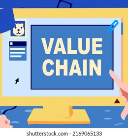 Inspiration Showing Sign Value Chain. Conceptual Photo Business Manufacturing Process Industry Development Analysis Hand Touching Desktop Inside Web Browser Showing Recent Technology.